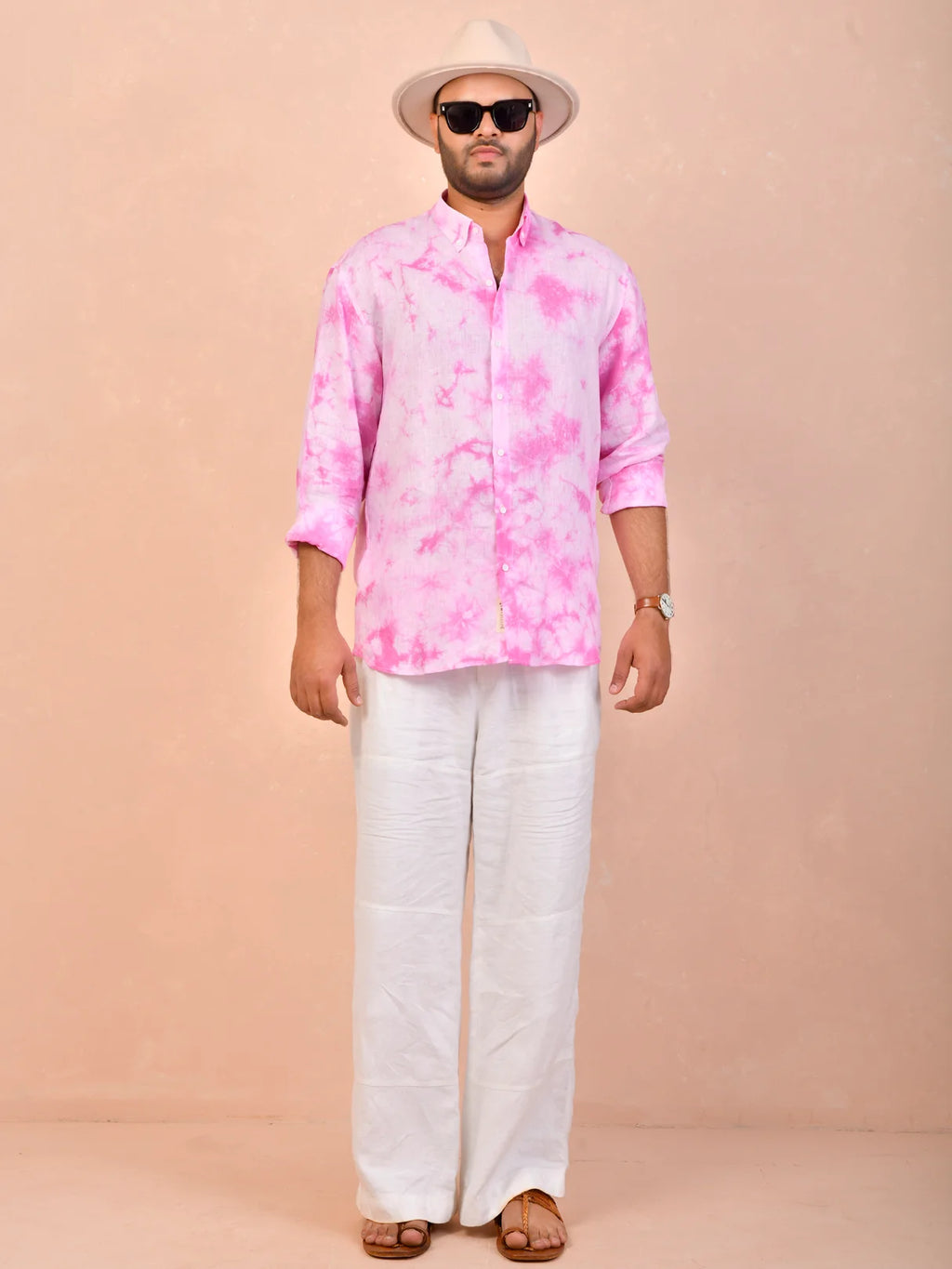 Tie & Dye Candy Pink pure linen shirt