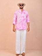 Tie & Dye Candy Pink pure linen shirt