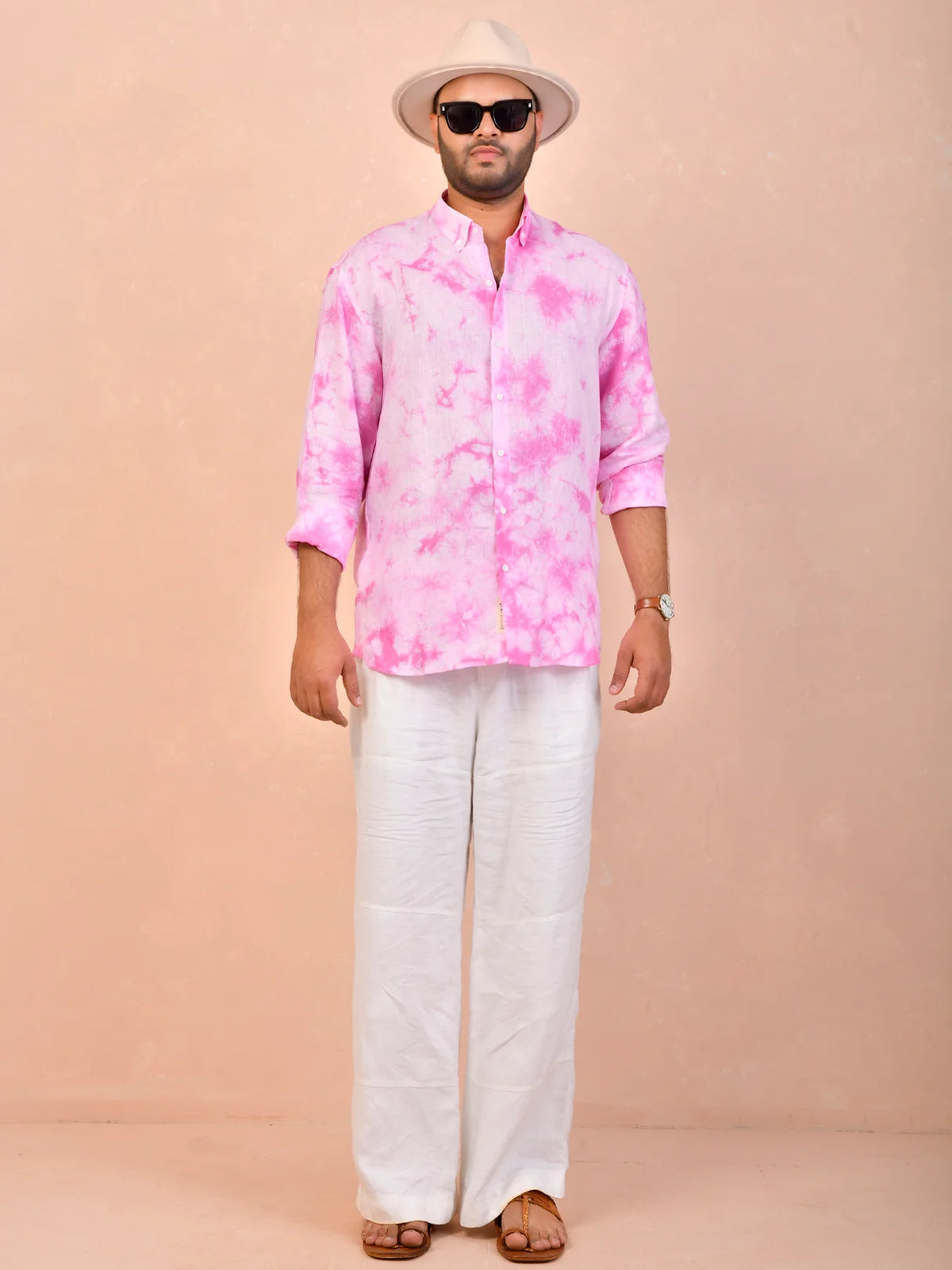 Tie & Dye Candy Pink pure linen shirt