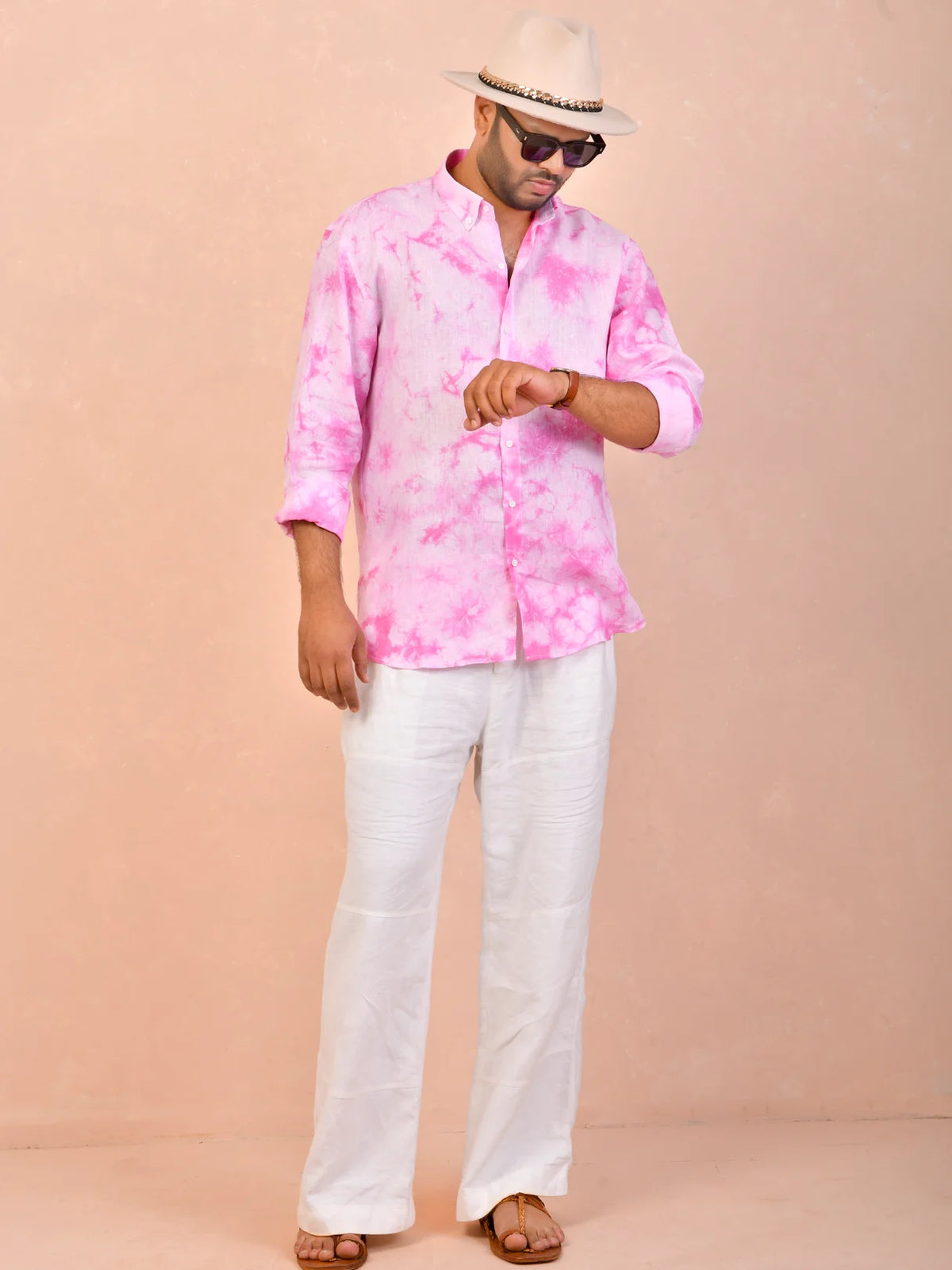 Tie & Dye Candy Pink pure linen shirt
