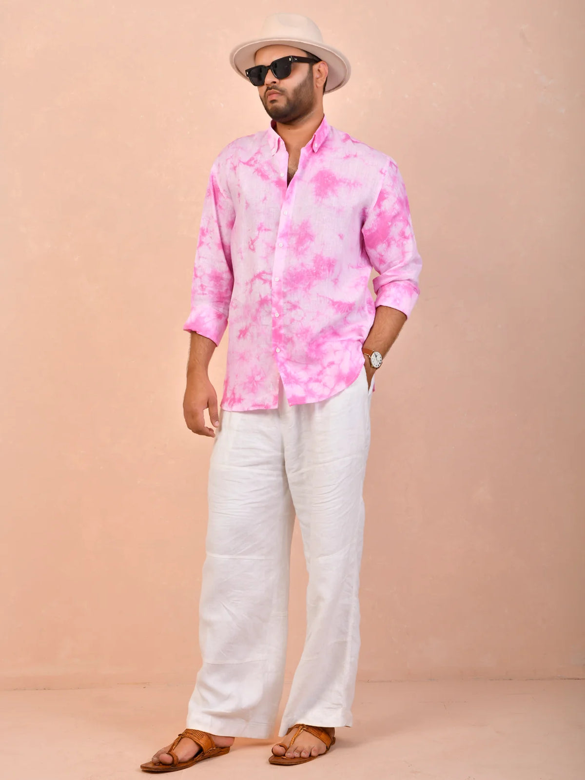 Tie & Dye Candy Pink pure linen shirt