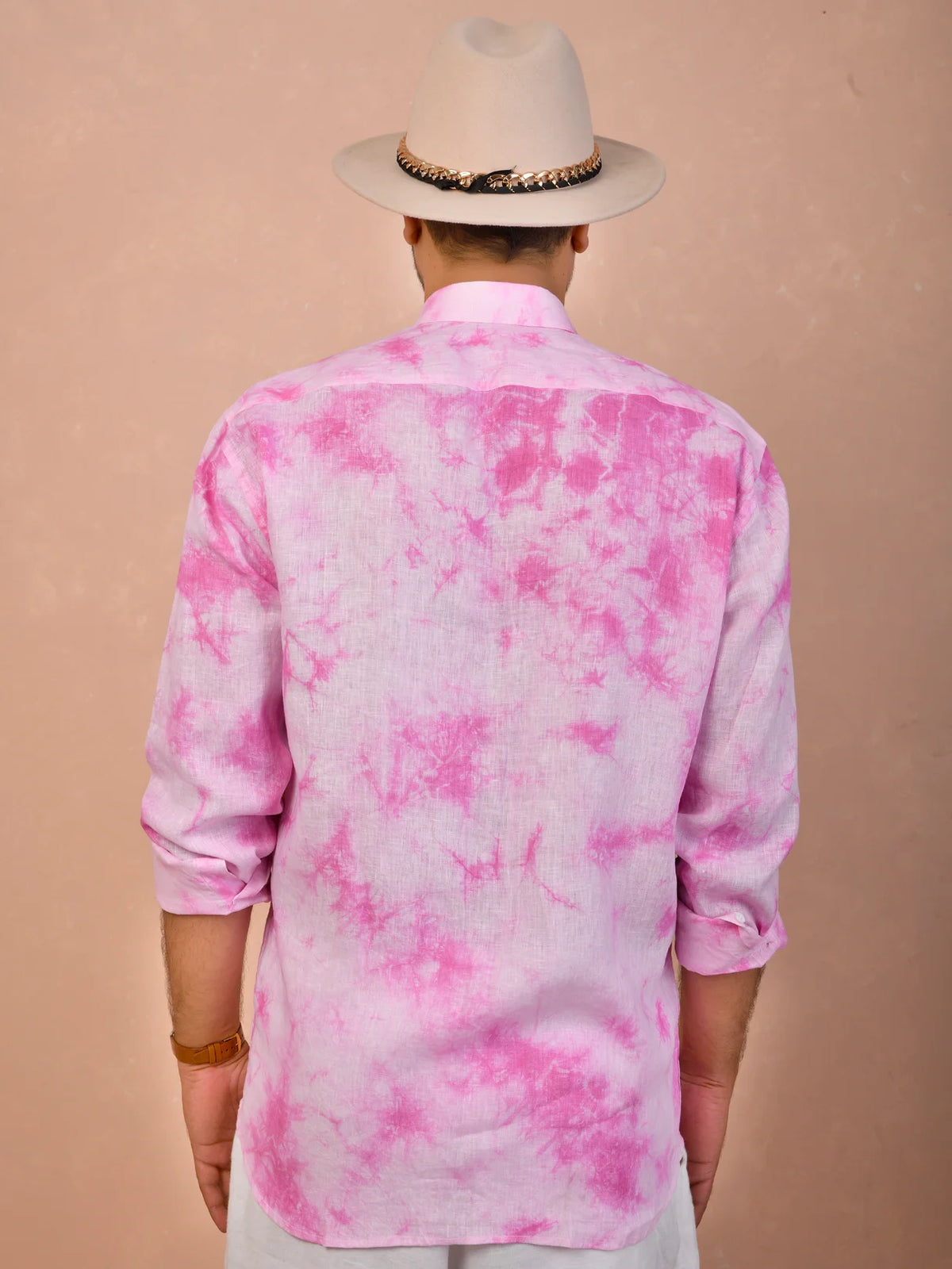 Tie & Dye Candy Pink pure linen shirt