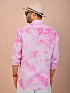Tie & Dye Candy Pink pure linen shirt