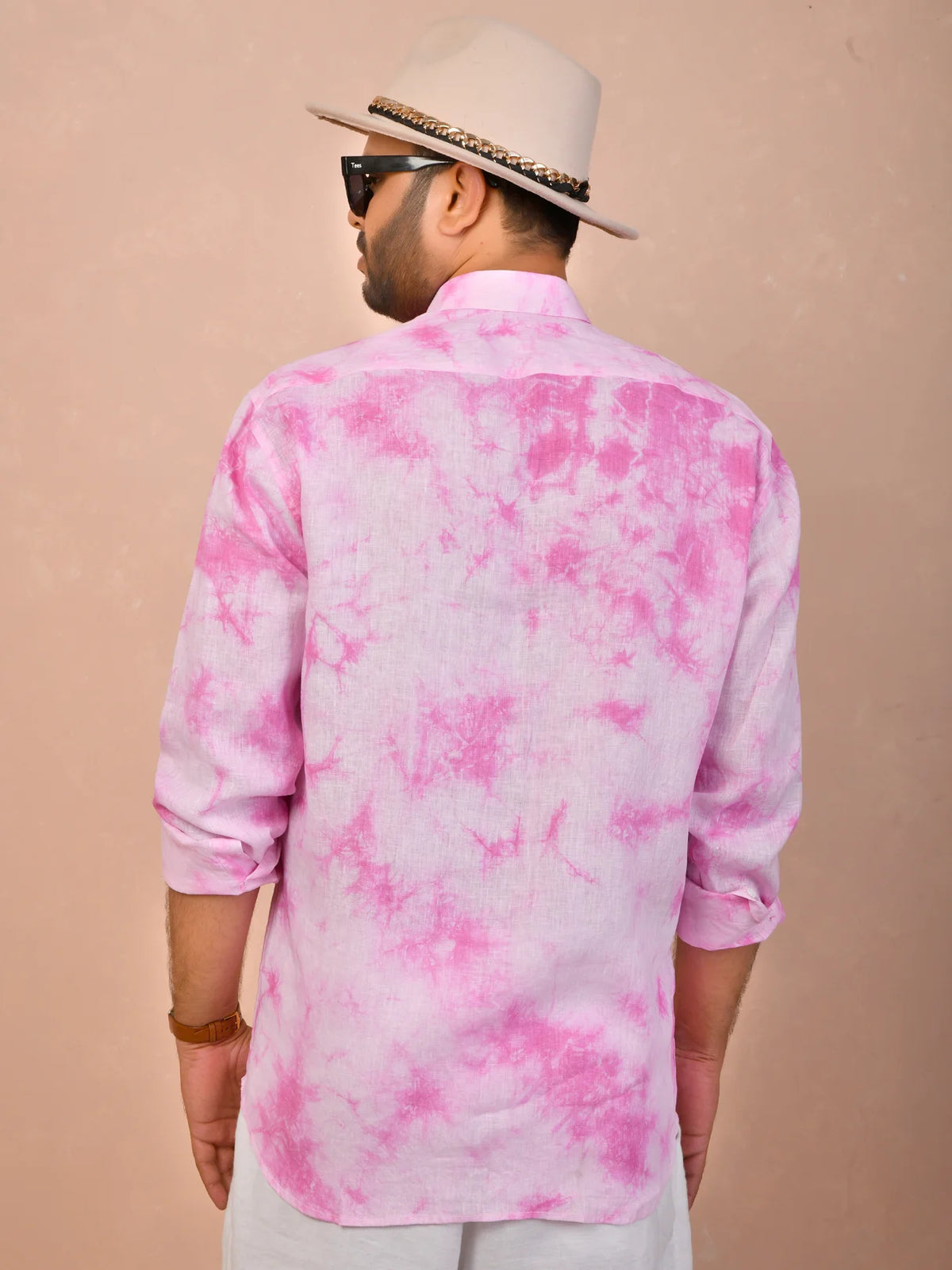 Tie & Dye Candy Pink pure linen shirt
