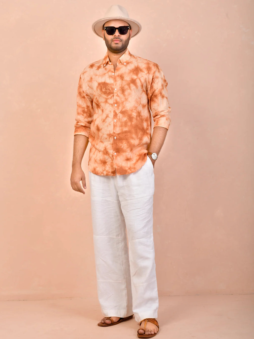 Tie & Dye Amber Tan pure linen shirt