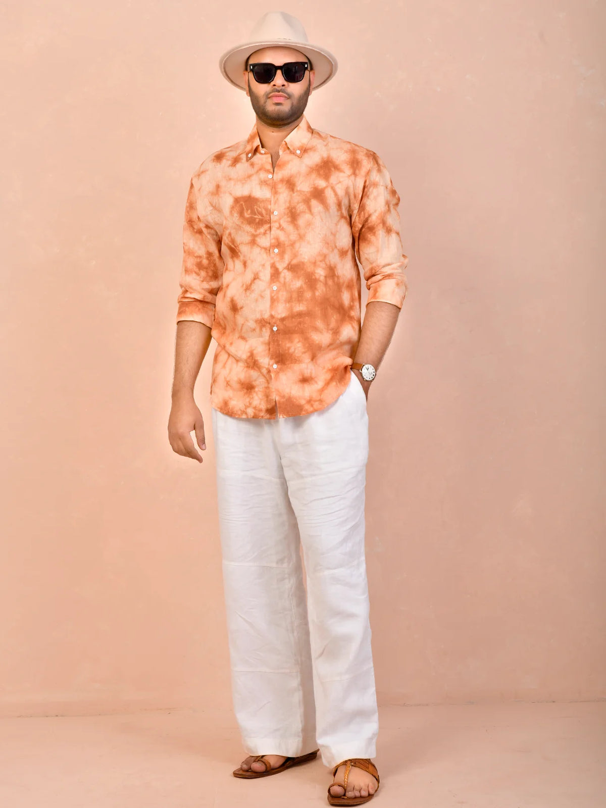 Tie & Dye Amber Tan pure linen shirt
