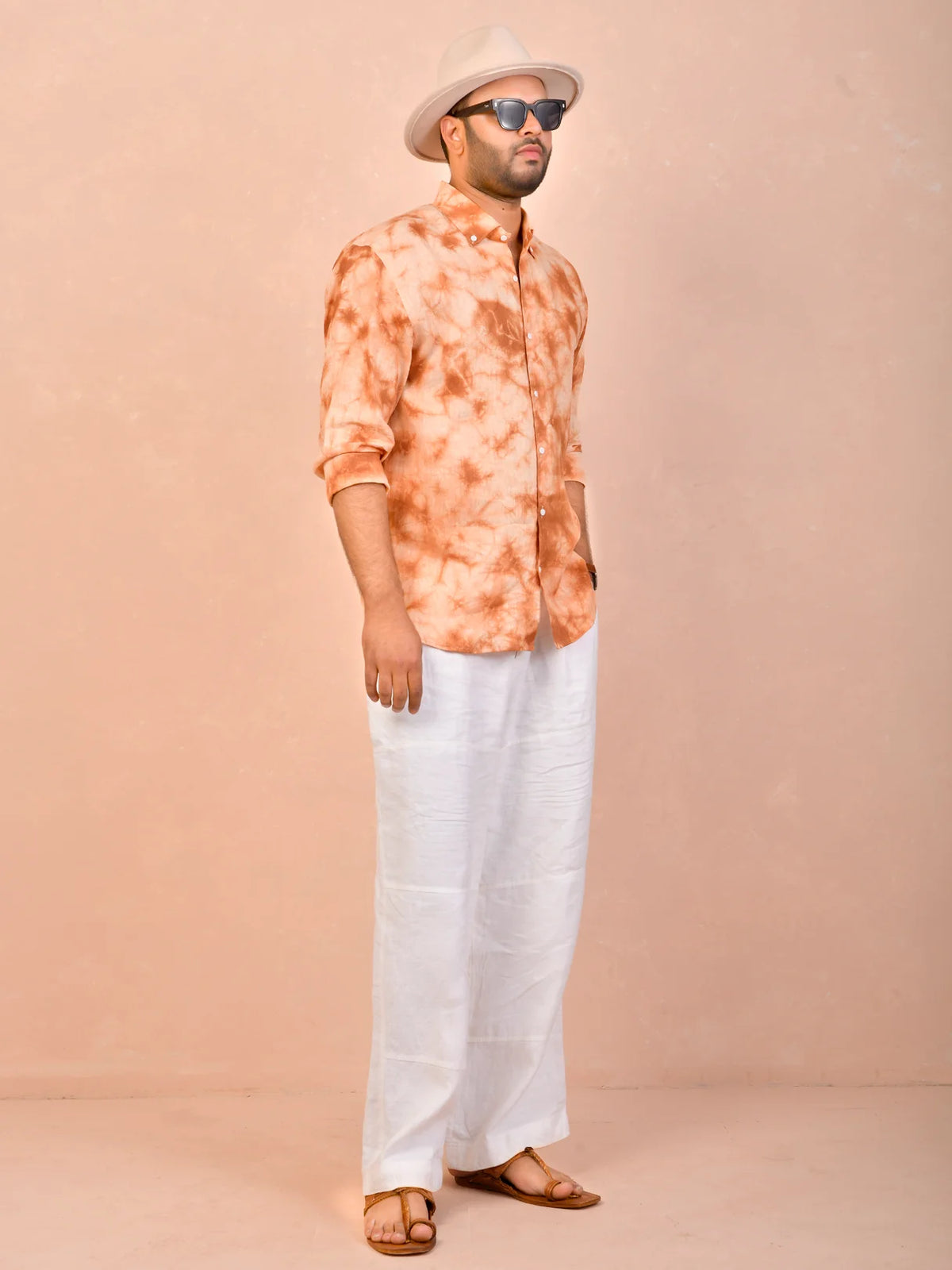 Tie & Dye Amber Tan pure linen shirt