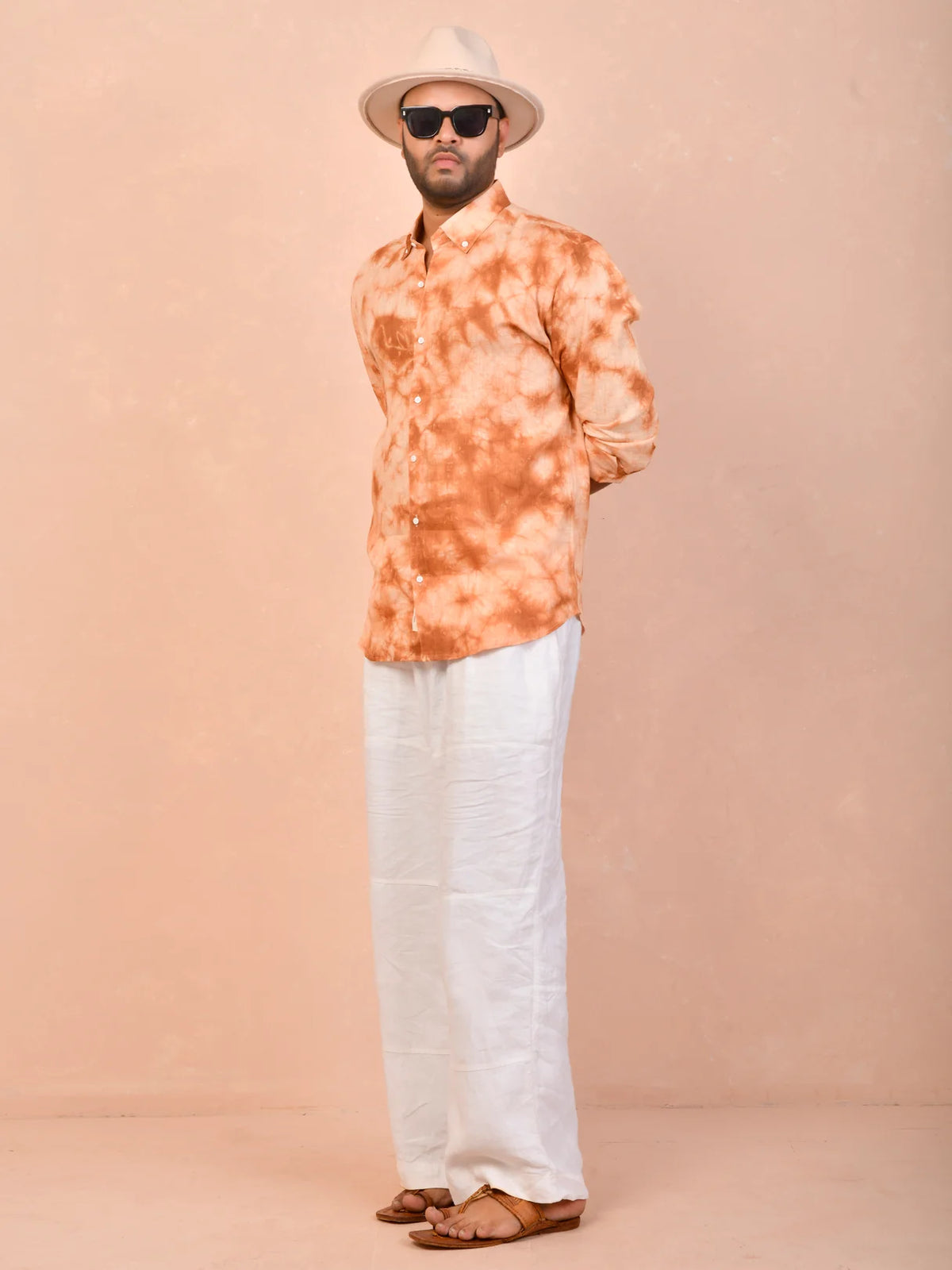 Tie & Dye Amber Tan pure linen shirt