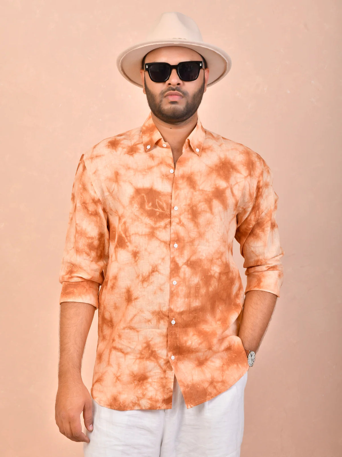 Tie & Dye Amber Tan pure linen shirt