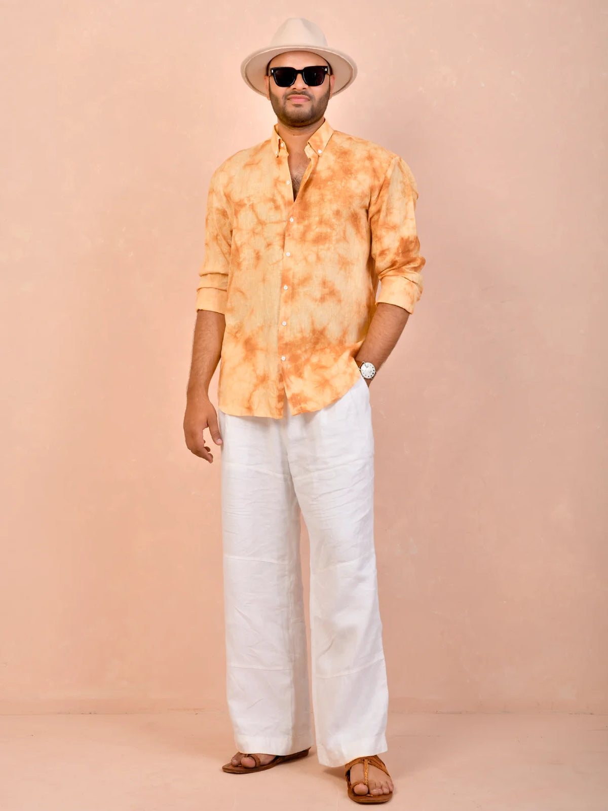 Tie & Dye Marigold pure linen shirt