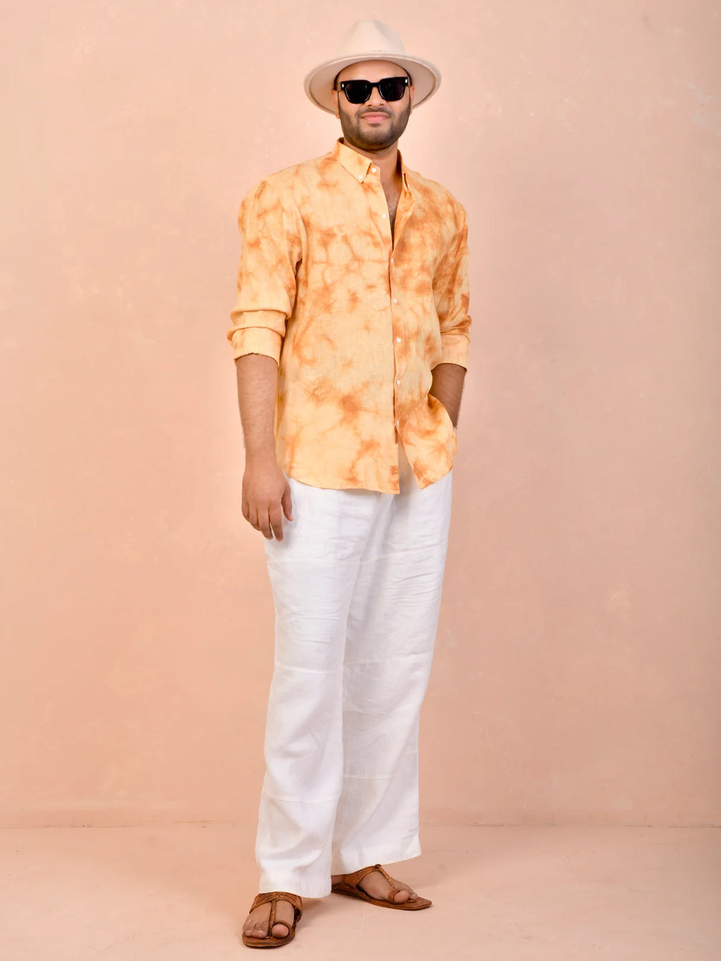 Tie & Dye Marigold pure linen shirt