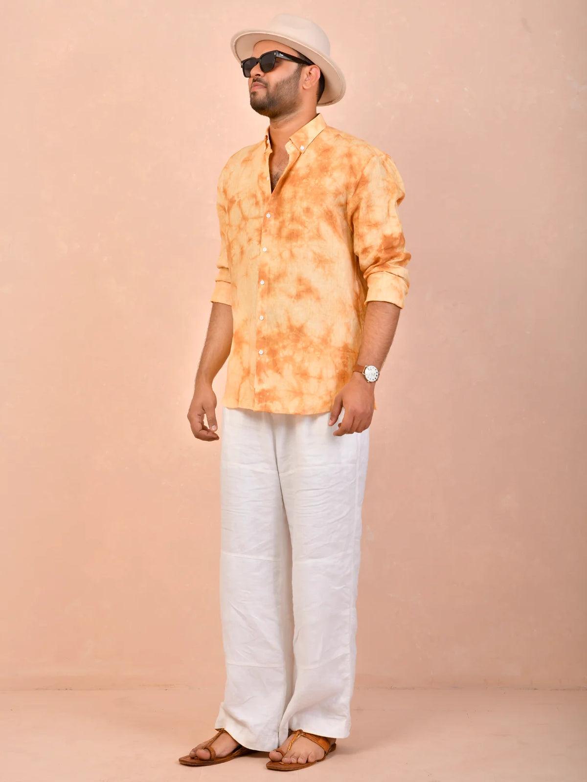 Tie & Dye Marigold pure linen shirt