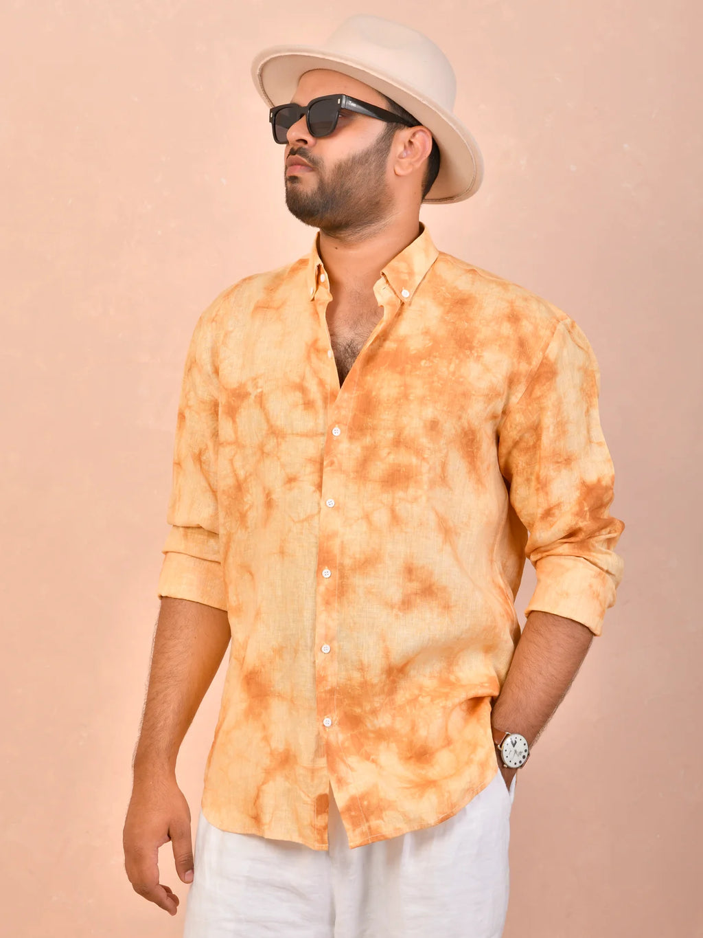 Tie & Dye Marigold pure linen shirt