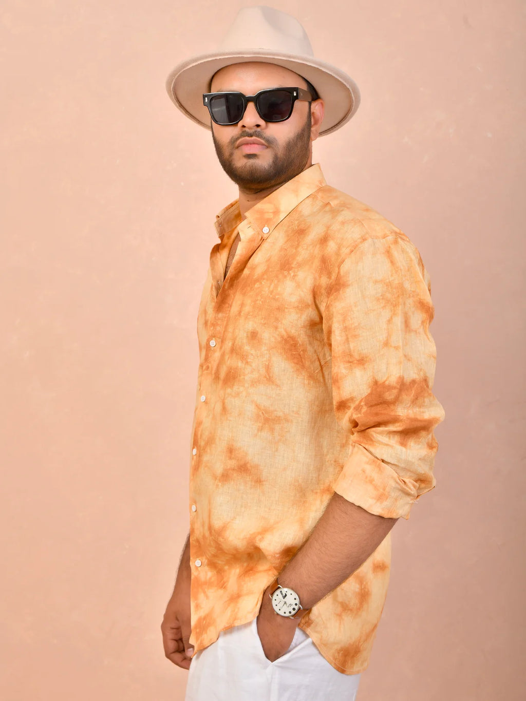 Tie & Dye Marigold pure linen shirt