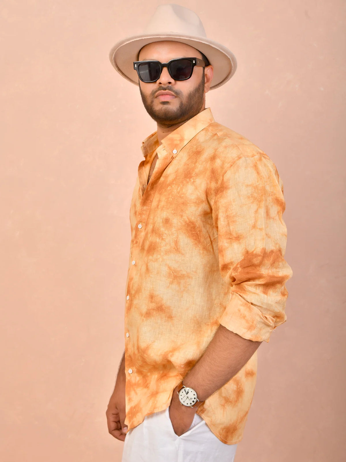 Tie & Dye Marigold pure linen shirt