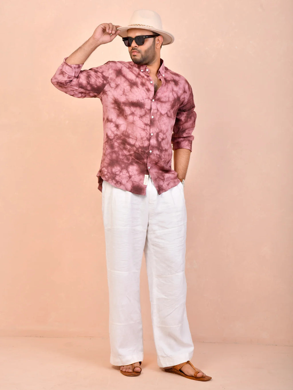 Tie & Dye Burgundy pure linen shirt