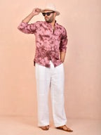 Tie & Dye Burgundy pure linen shirt