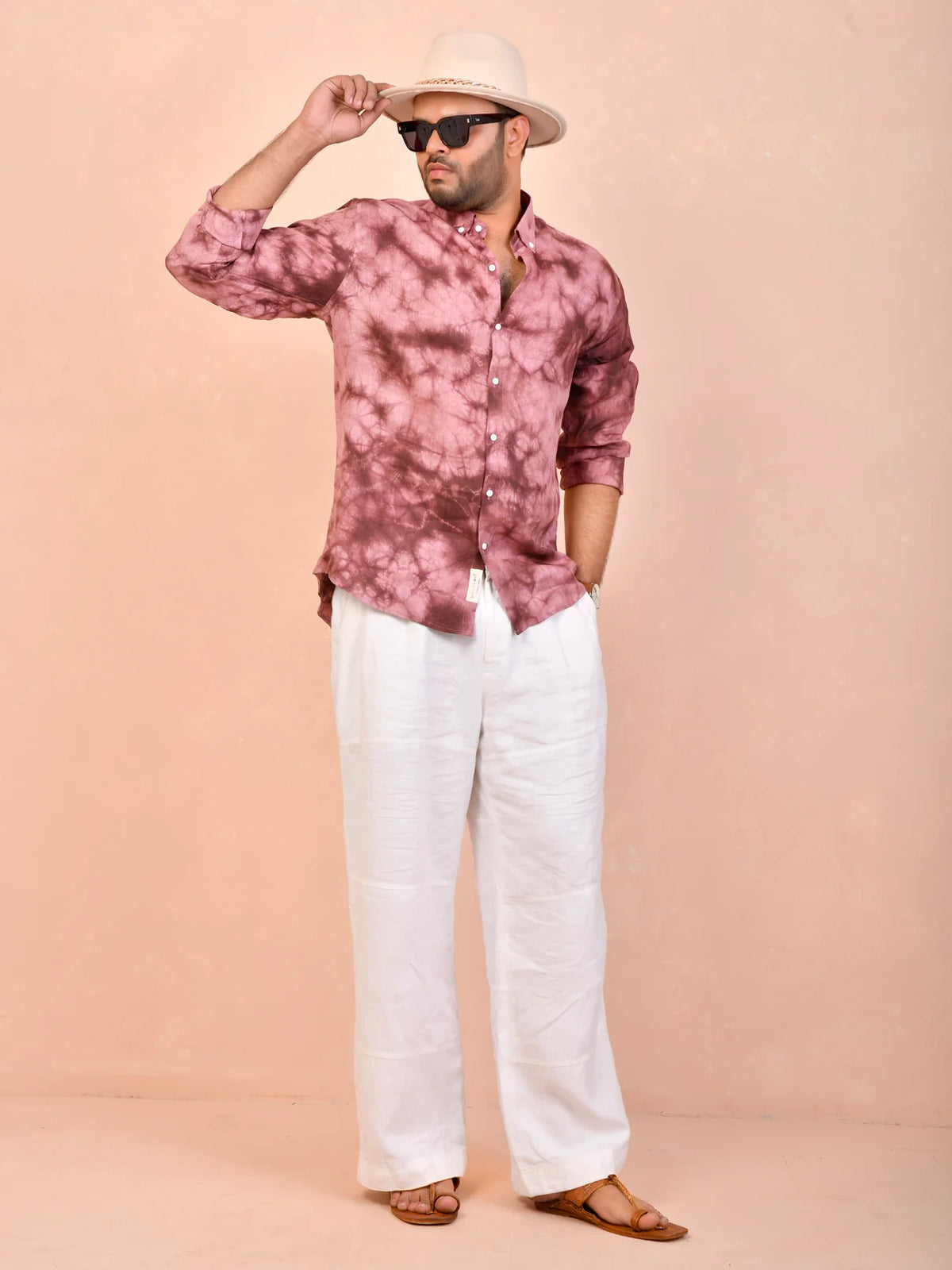 Tie & Dye Burgundy pure linen shirt