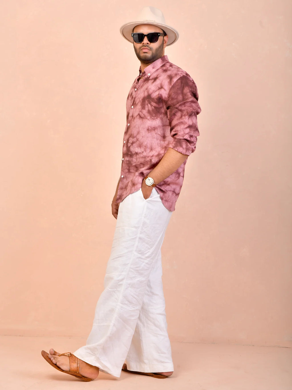 Tie & Dye Burgundy pure linen shirt