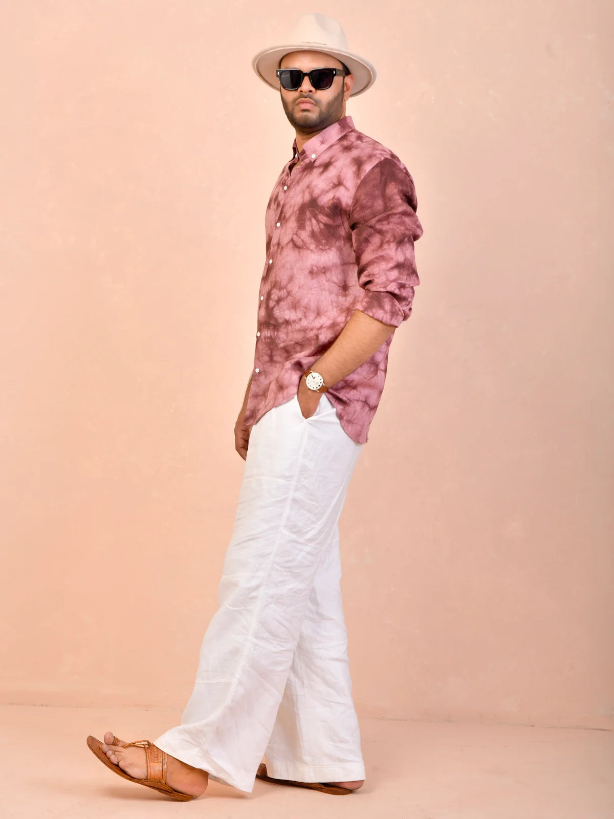 Tie & Dye Burgundy pure linen shirt