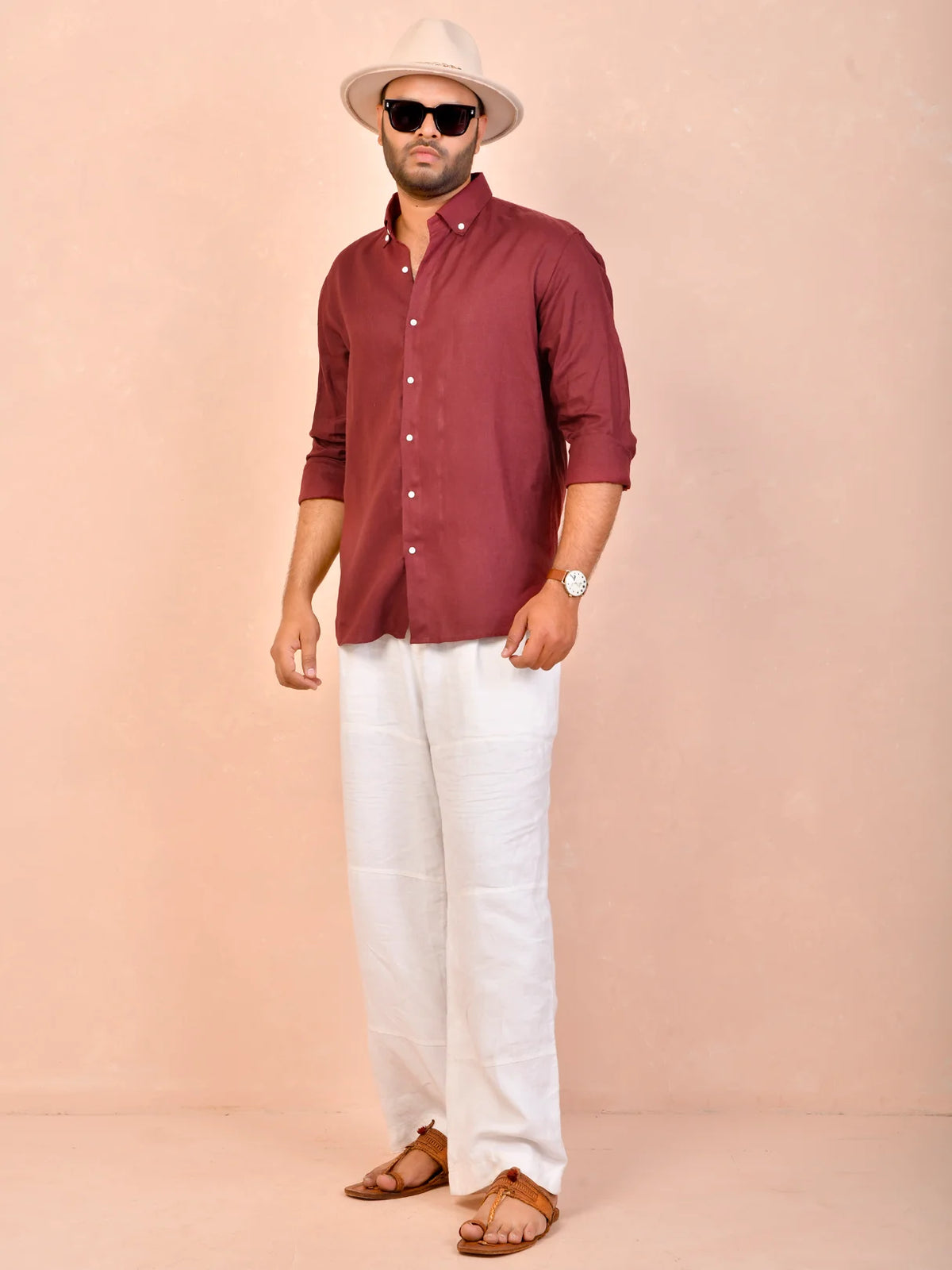 Wine solid pure linen shirt