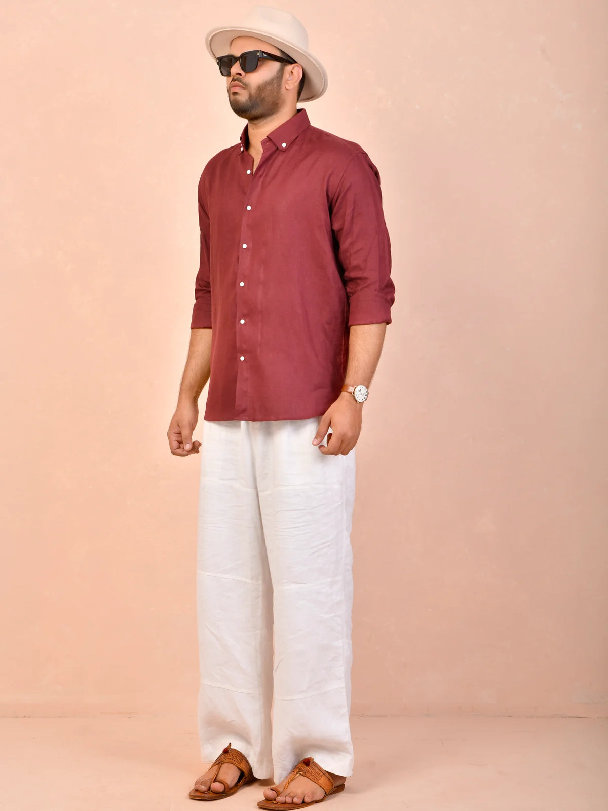 Wine solid pure linen shirt