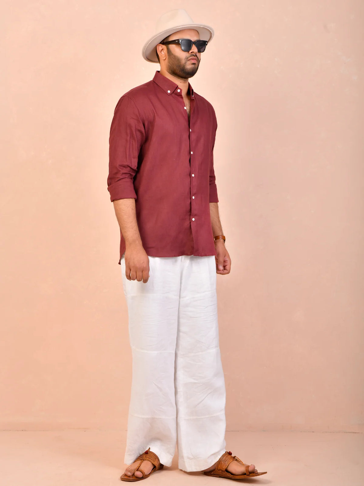 Wine solid pure linen shirt