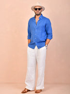 French Blue solid pure linen shirt