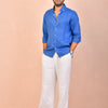 French Blue solid pure linen shirt