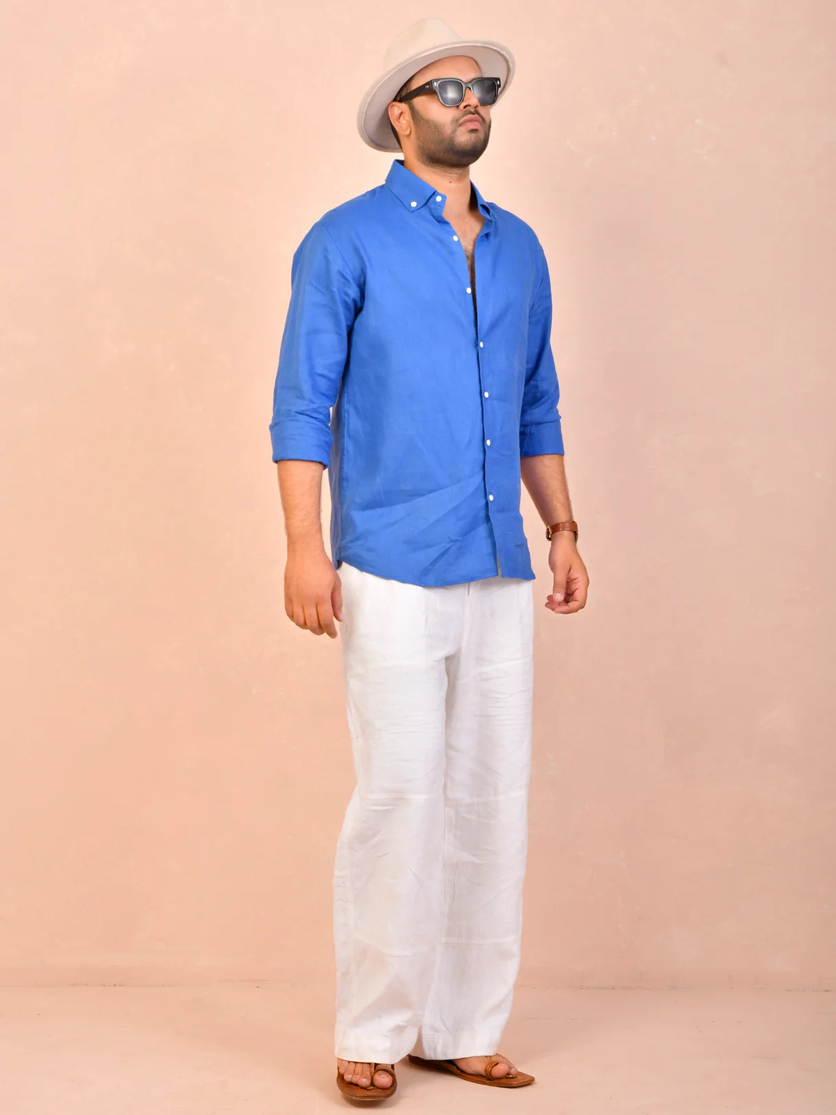 French Blue solid pure linen shirt