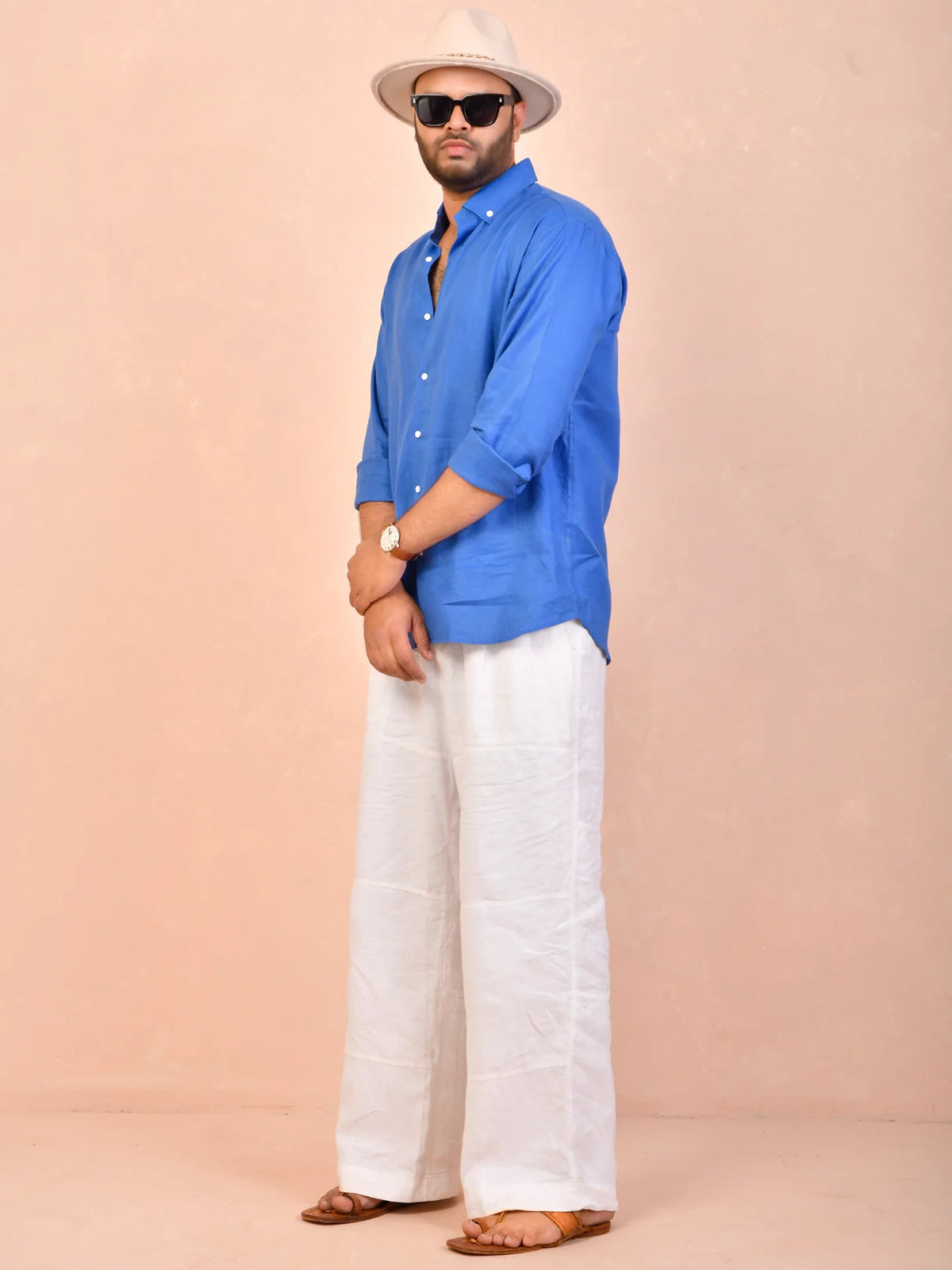 French Blue solid pure linen shirt