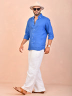 French Blue solid pure linen shirt