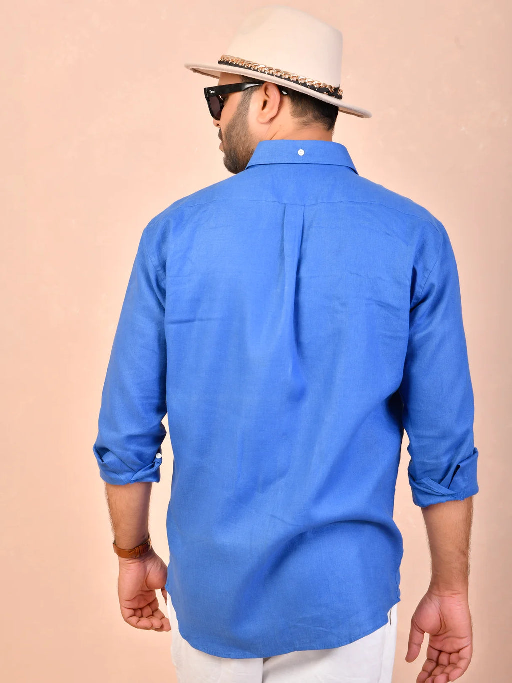 French Blue solid pure linen shirt