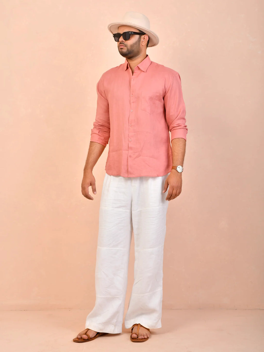 Dusty Rose solid pure linen shirt