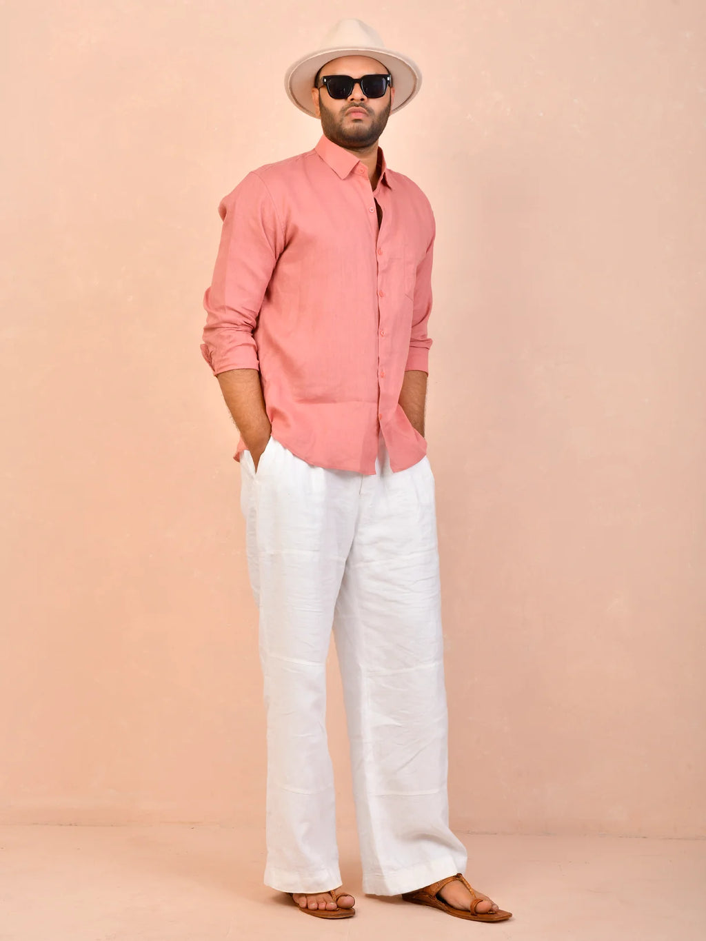 Dusty Rose solid pure linen shirt