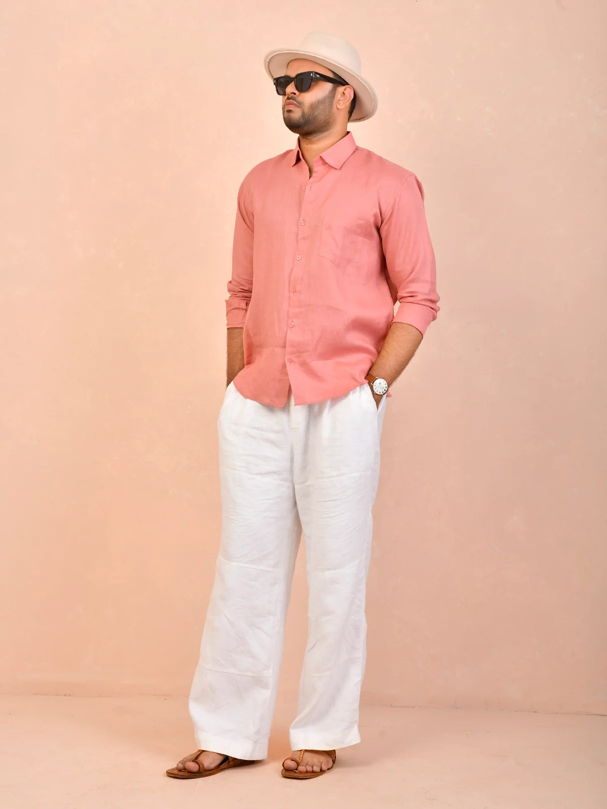 Dusty Rose solid pure linen shirt