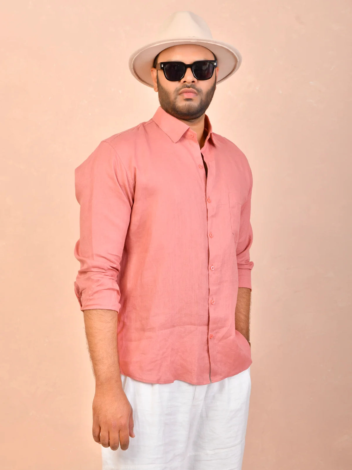 Dusty Rose solid pure linen shirt