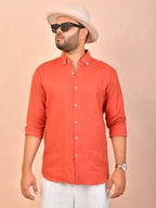 Rust Orange solid pure linen shirt