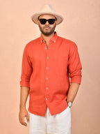 Rust Orange solid pure linen shirt