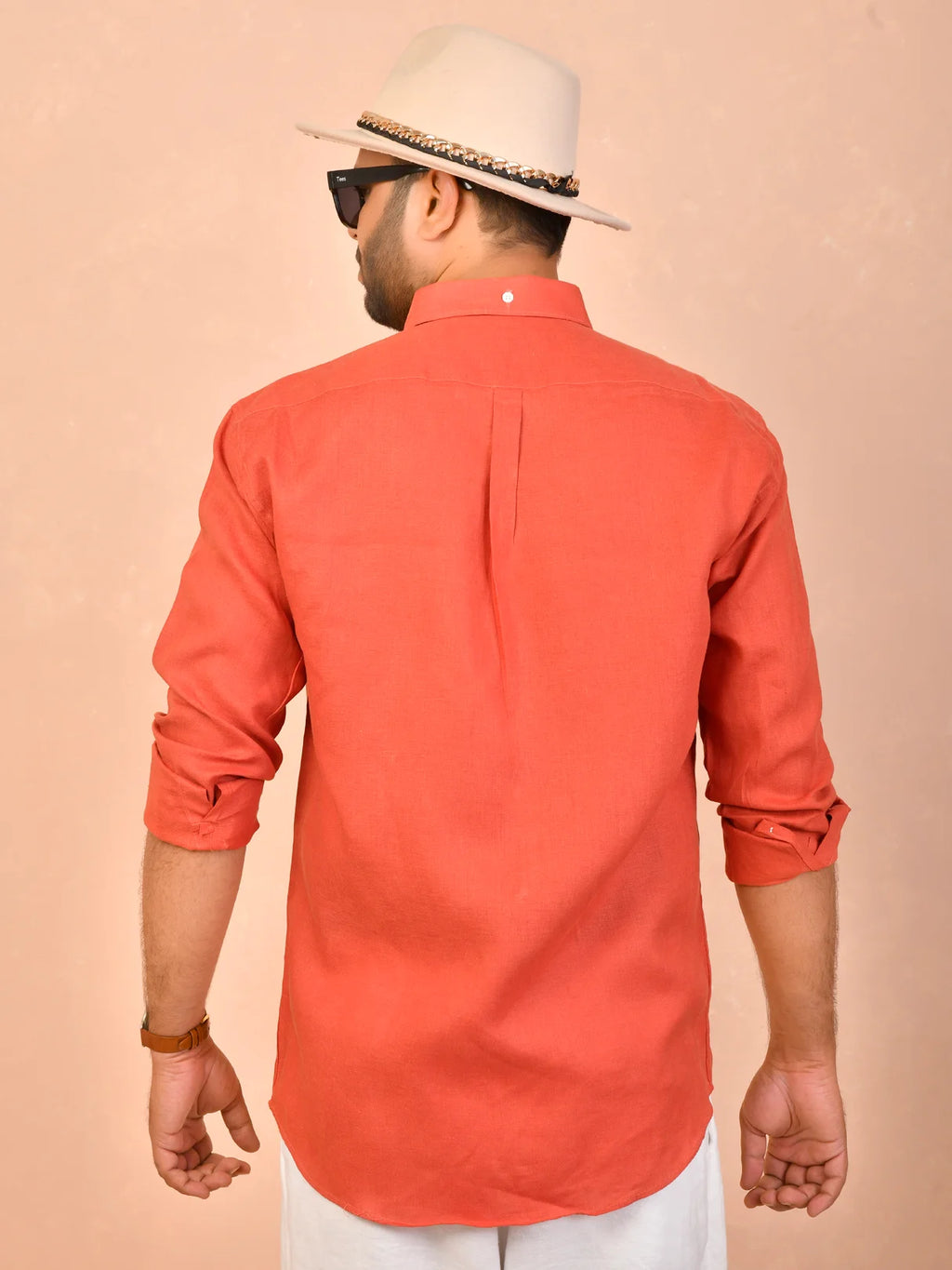 Rust Orange solid pure linen shirt
