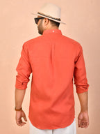 Rust Orange solid pure linen shirt