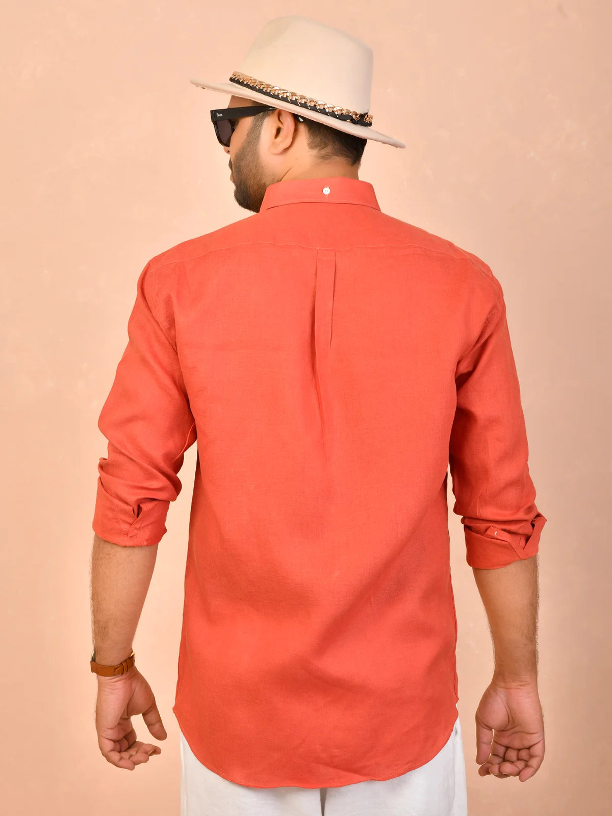 Rust Orange solid pure linen shirt