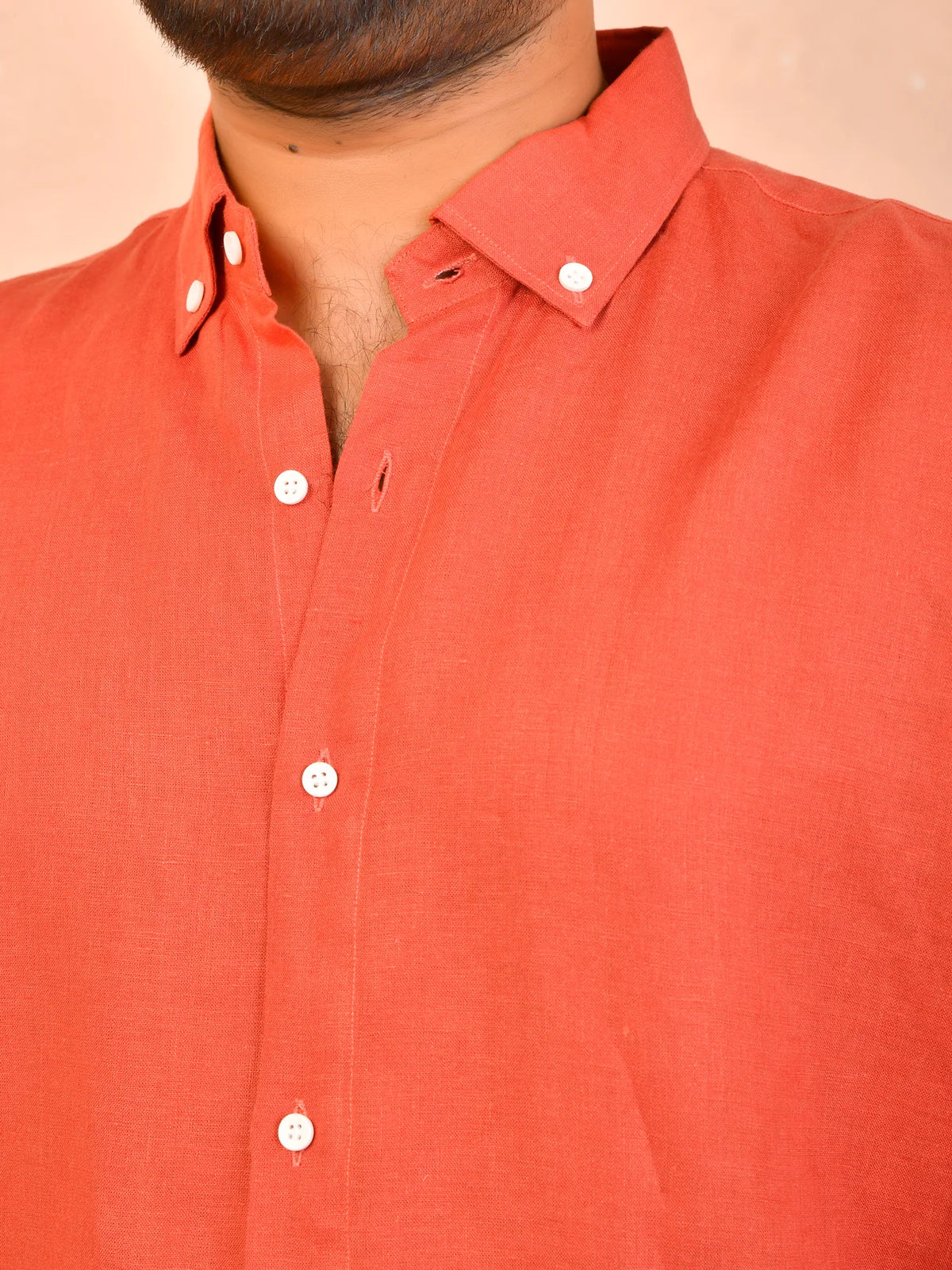 Rust Orange solid pure linen shirt