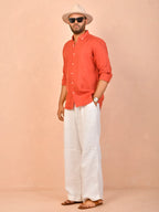 Rust Orange solid pure linen shirt