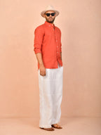 Rust Orange solid pure linen shirt