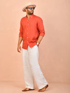 Rust Orange solid pure linen shirt