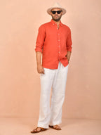 Rust Orange solid pure linen shirt