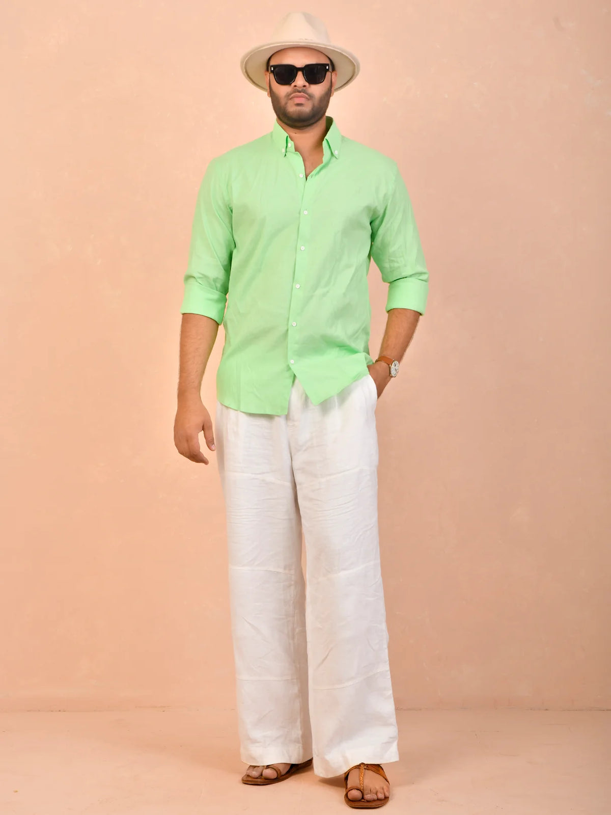 Pastel Lime solid pure linen shirt