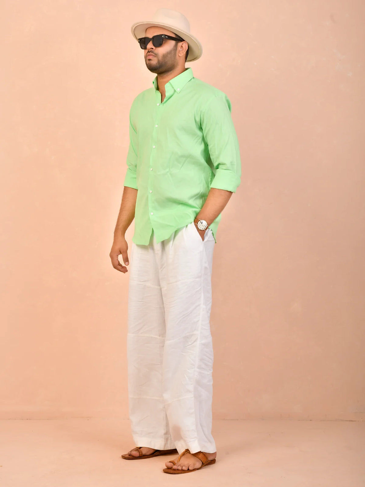 Pastel Lime solid pure linen shirt