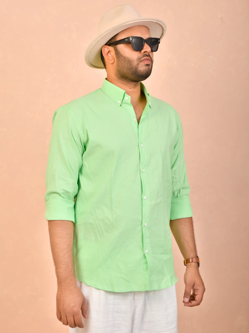 Pastel Lime solid pure linen shirt